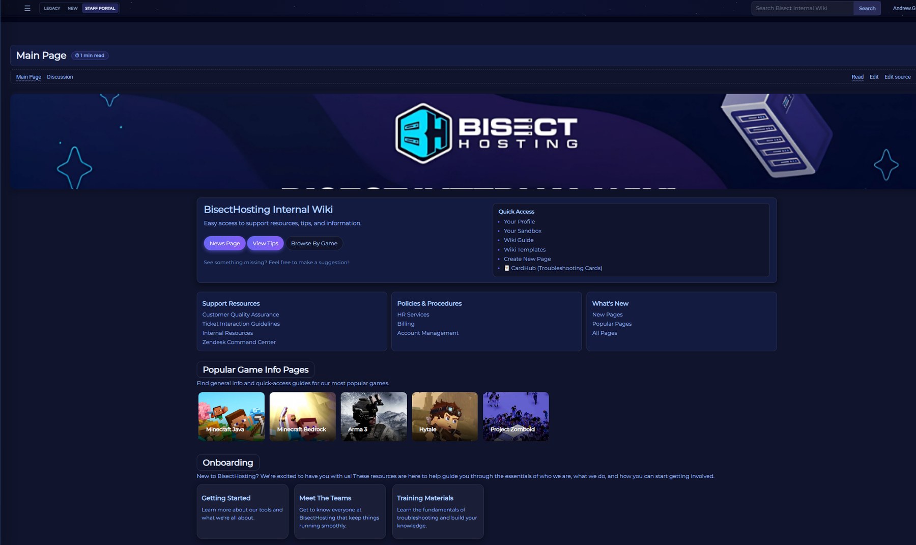The old internal wiki main page